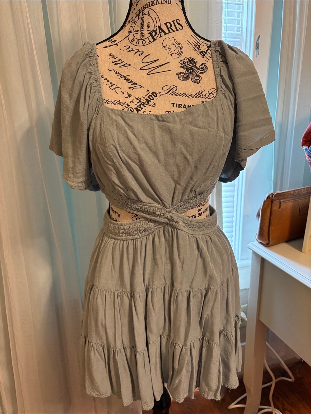 Women's Sage Cutout Tiered Dress with Square Neck